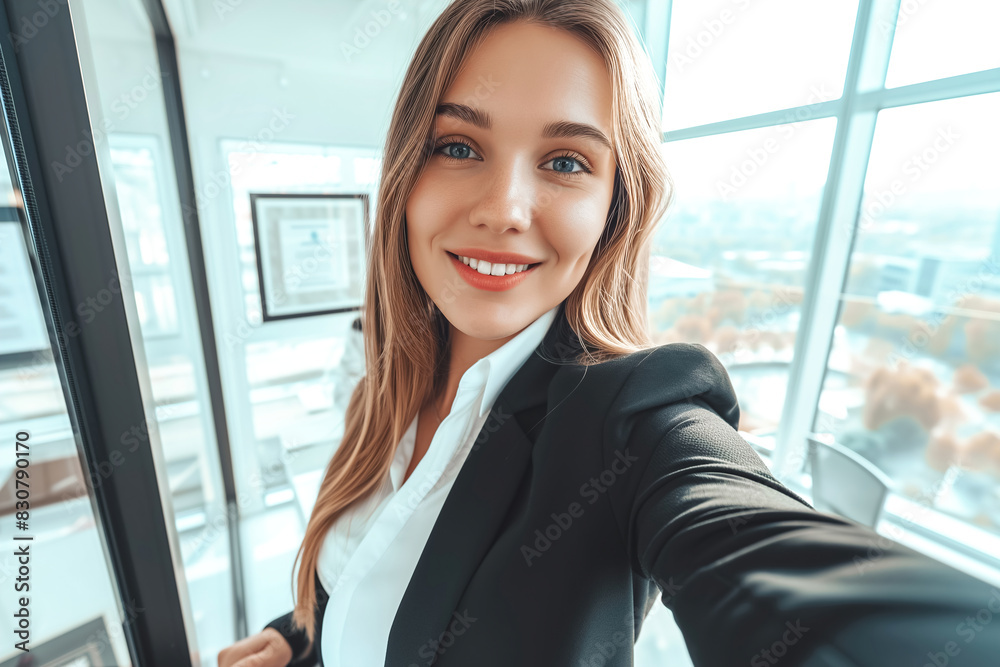 Selfie of a beautiful business woman in the office Selfie of a beautiful business woman in the office