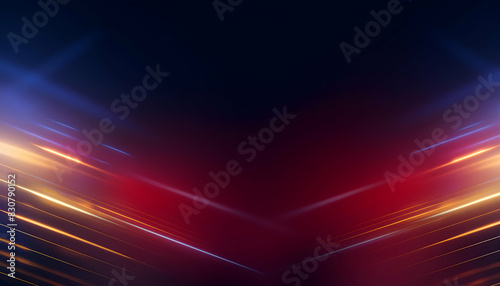 abstracts multi color dark blue, red gold neon light visual geometry motion cyber graphic technology digital concept photo