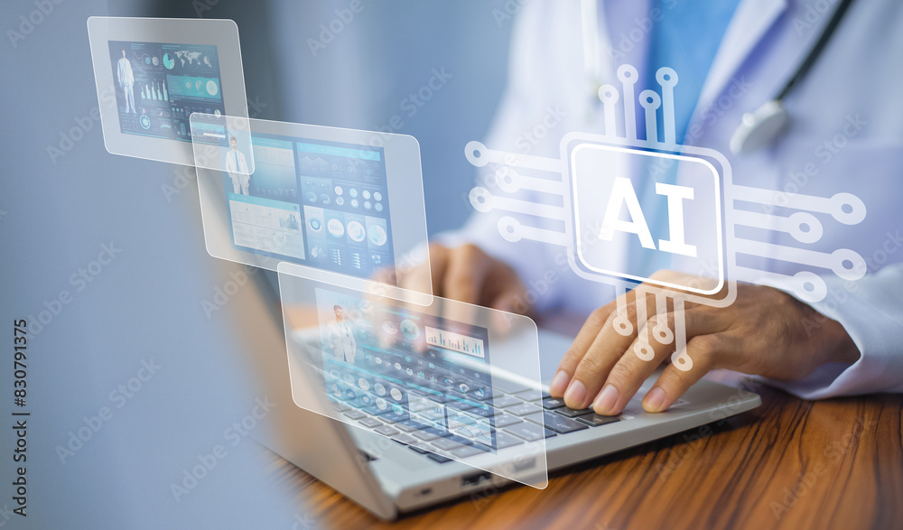 Doctor using AI technology treatment patient and document management on computer system.Modern AI technology fast in treatment.