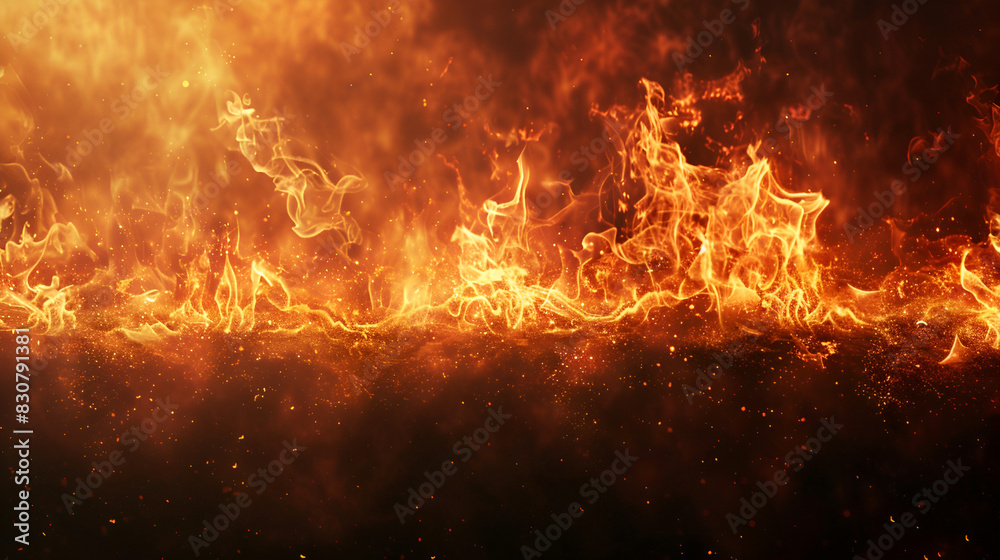 abstract  orange fire background texture red border with fiery yellow flames The explosion of fire at full frame is hot, Generative  AI
