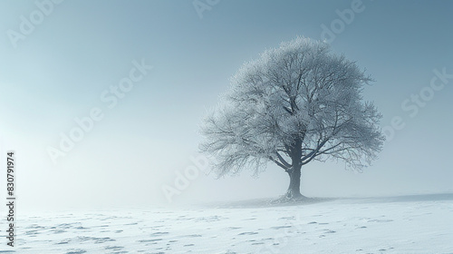 Lone Tree Standing in Snowy Field