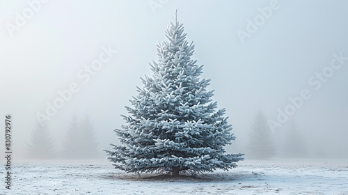 Snow Covered Pine Tree in Field