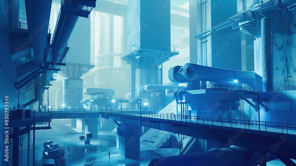 Big cement industrial factory with lots of futuristic pipes for modern industrial concept