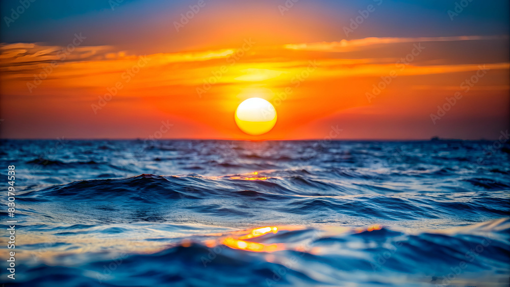 Obraz premium The sun is setting behind the sea