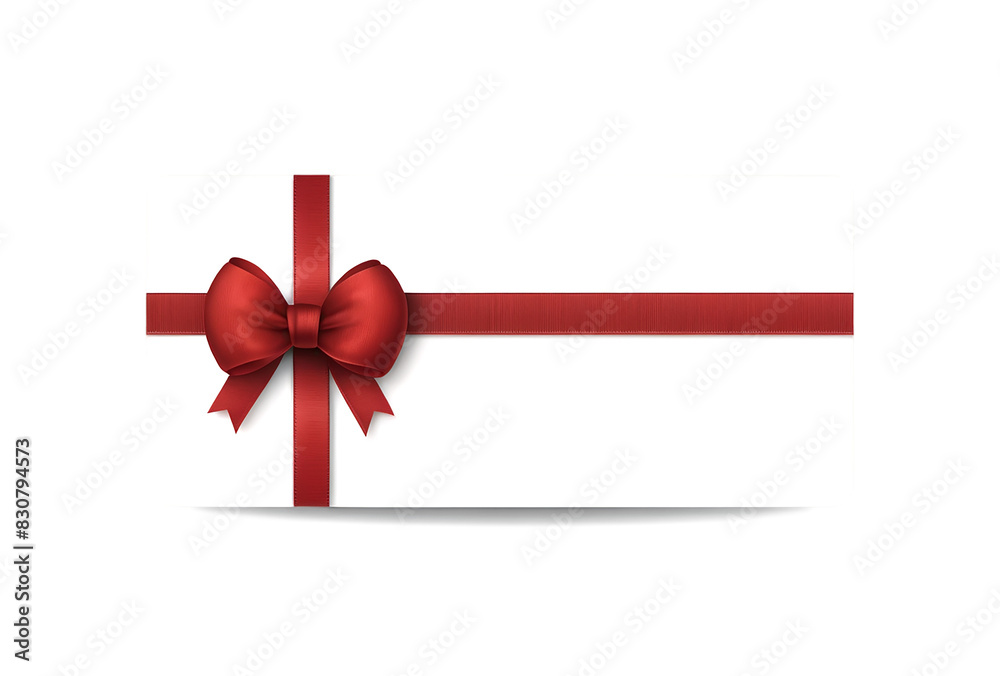 Blank white gift card with red ribbon bow isolated on transparent background, PNG format Blank white gift card with red ribbon bow isolated on transparent background, PNG format