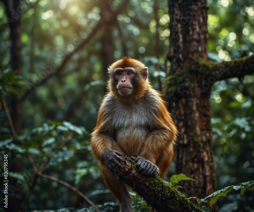 Monkey sitting on a branch in the natural green forest