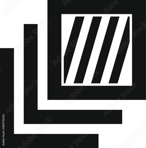 Simplistic monochrome design with dynamic striped rectangle and layered squares