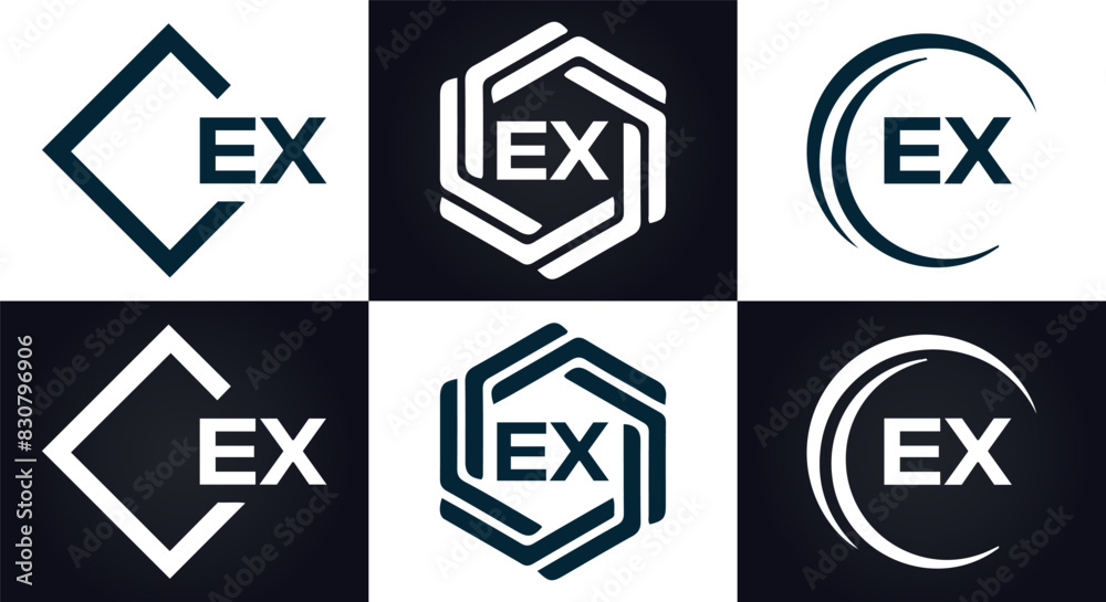 EX logo. E X design. White EX letter. EX, E X letter logo design. E X letter logo design in FIVE, FOUR, THREE, style. letter logo set in one artboard. E X letter logo vector design. EX logo. E X design. White EX letter. EX, E X letter logo design. E X letter logo design in FIVE, FOUR, THREE, style. letter logo set in one artboard. E X letter logo vector design.