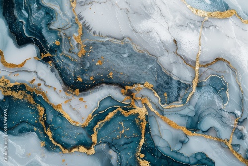 Marble texture with blue, gold, and white: modern artistic wallpaper