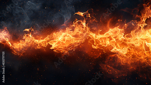 Texture of fire on black background. Abstract fire flame background. Large burning  fire ire blaze flames on black background  Generative  AI