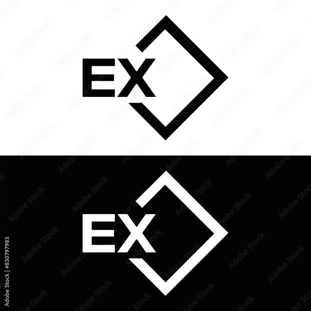 Fototapeta premium EX logo. E X design. White EX letter. EX, E X letter logo design. E X letter logo design in FIVE, FOUR, THREE, style. letter logo set in one artboard. E X letter logo vector design.