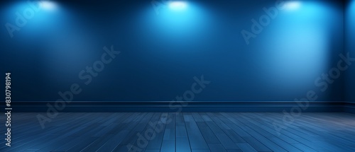 Gentle light on dark blue wall, minimalistic and clean background, ideal for product display 8K , high-resolution, ultra HD,up32K HD © ธนากร บัวพรหม
