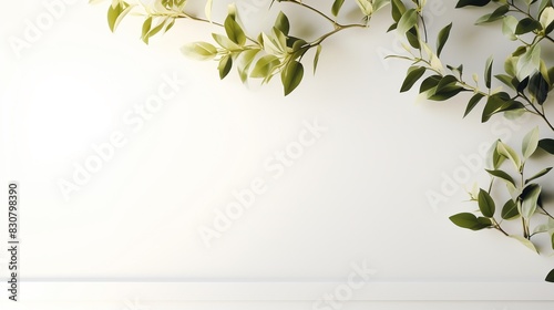Minimalistic light background  blurred foliage shadow on white wall  elegant for presentation 8K   high-resolution  ultra HD up32K HD