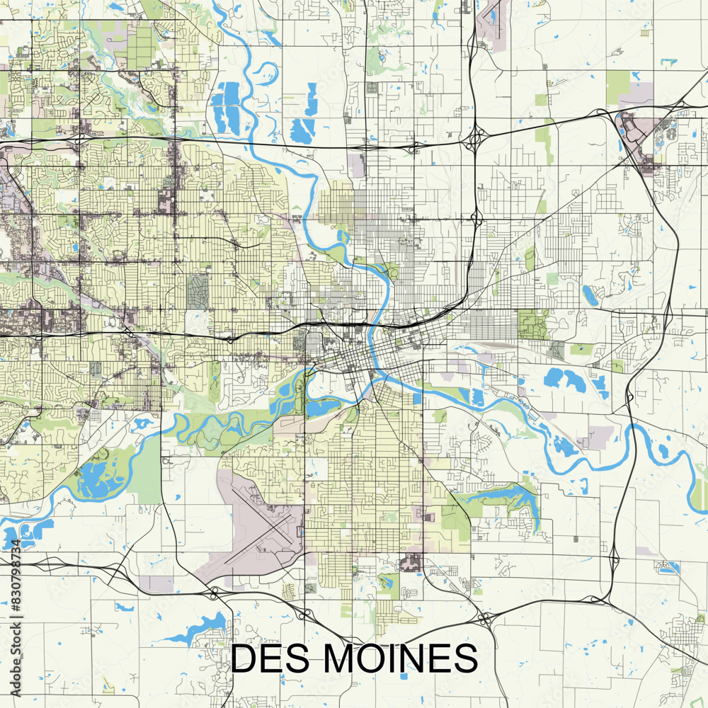 Des Moines, Iowa, United States map poster art Des Moines, Iowa, United States map poster art