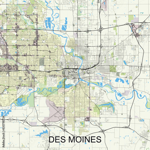Des Moines  Iowa  United States map poster art
