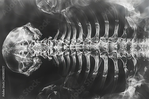 A skeleton is shown in a black and white photo