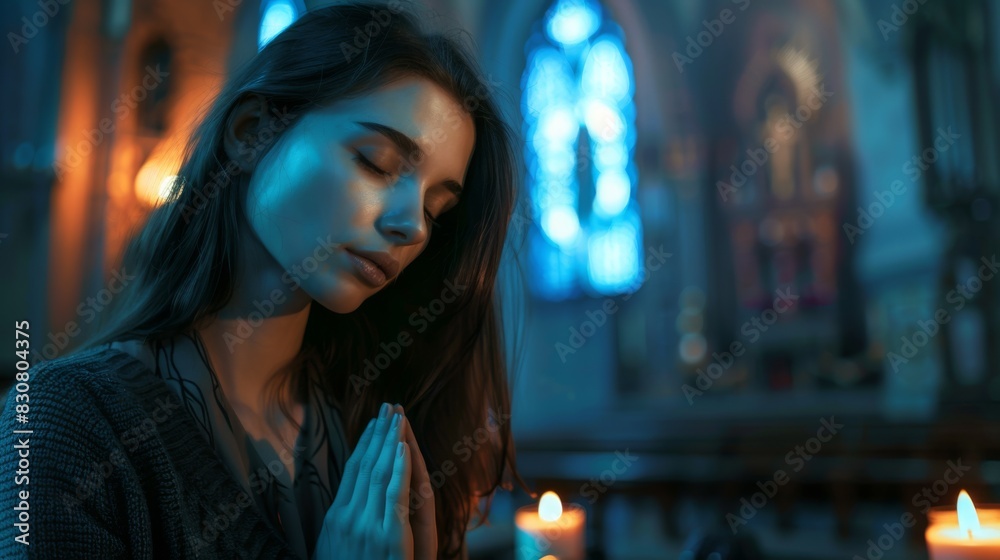 The woman praying in church The woman praying in church