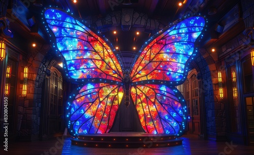 A fantastical garden where the flowers have expressive faces and the butterflies are made of stained glass