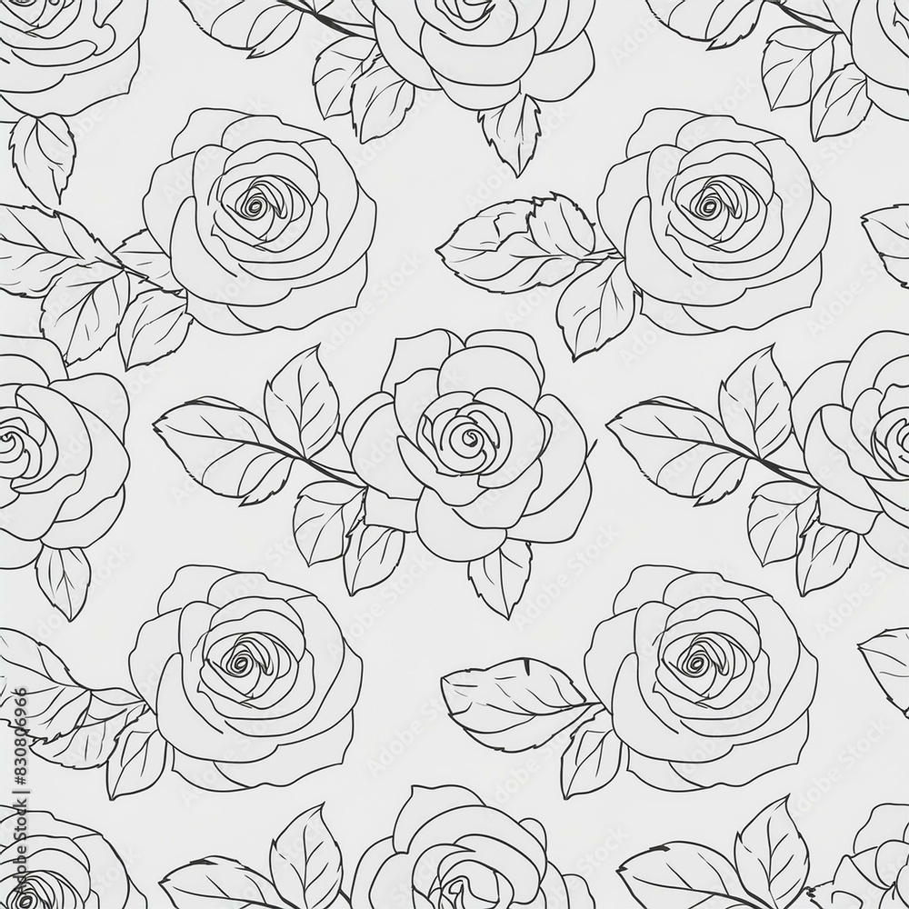 線画の薔薇の柄
