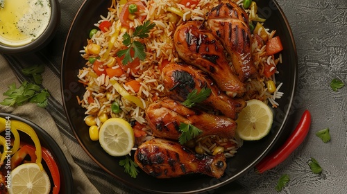 western arabic food , yemeni food. chicken with rice photo