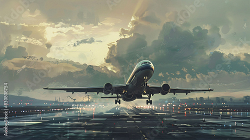 Airport runways Aircraft takeoffs Air Transport Tourism departures Business background photo