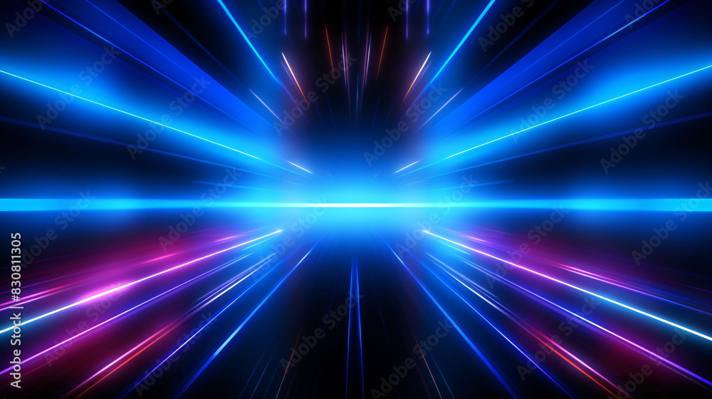 Obraz premium Lights and stripes moving fast on dark background, futuristic technology colorful background