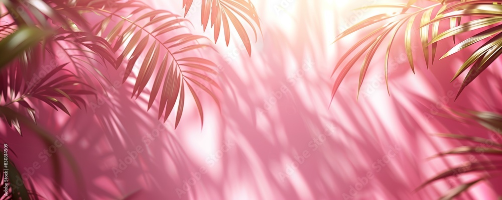 Light pink wall with blurred palm leaf shadows Light pink wall with blurred palm leaf shadows