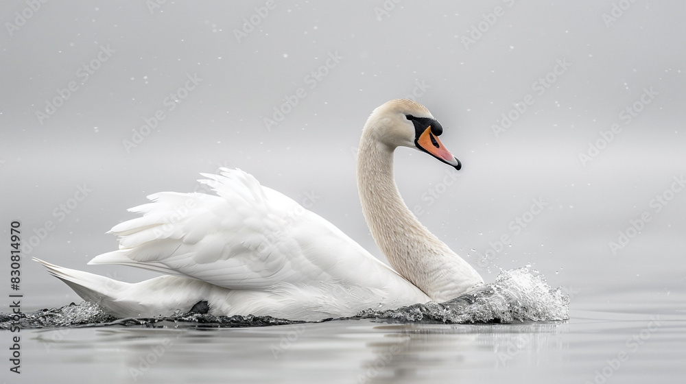 Fototapeta premium Majestic White Swan Swimming in Water