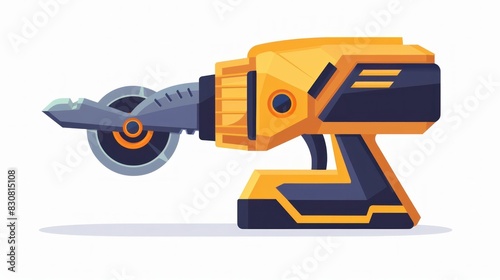 Powerful Drill with Circular Saw on Vibrant Yellow and Black Background for Construction and DIY Projects