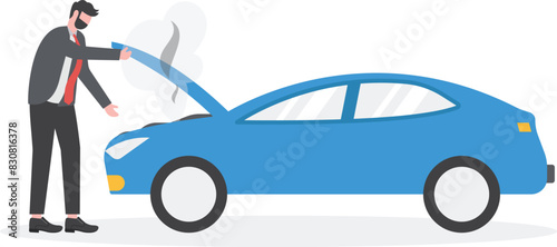 businessman get frustrated because his car broken down on the way to work


