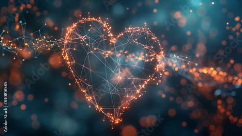 A web of interconnected nodes and lines forming a heart, background