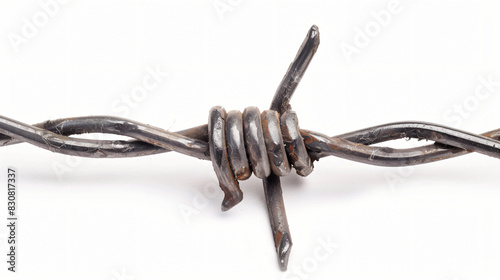 Shiny metal barbed wire isolated on white photo