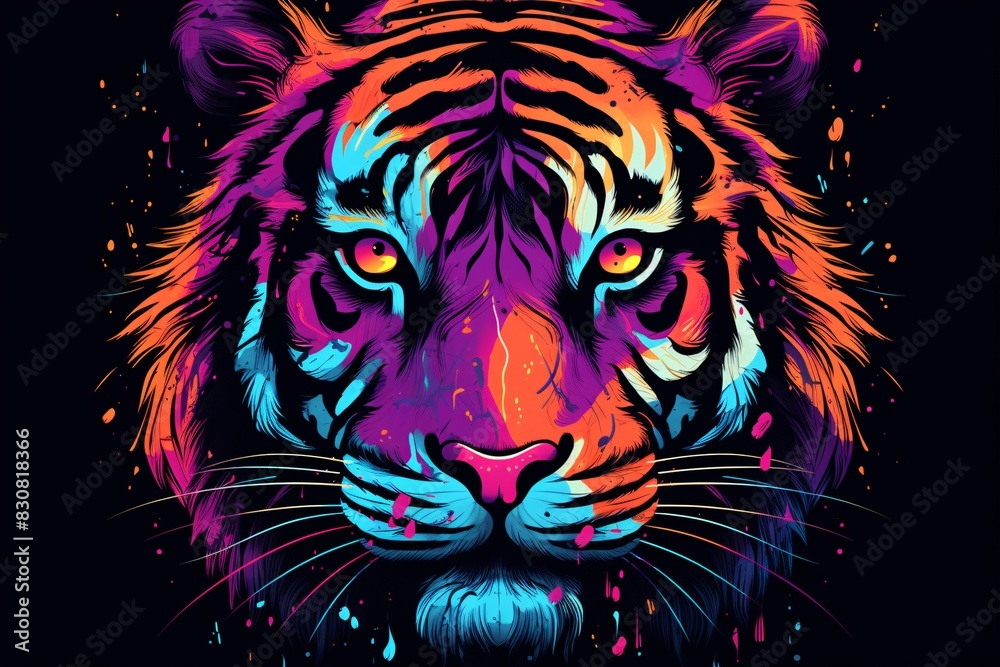 a colorful tiger with black background