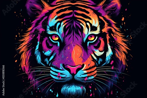 a colorful tiger with black background