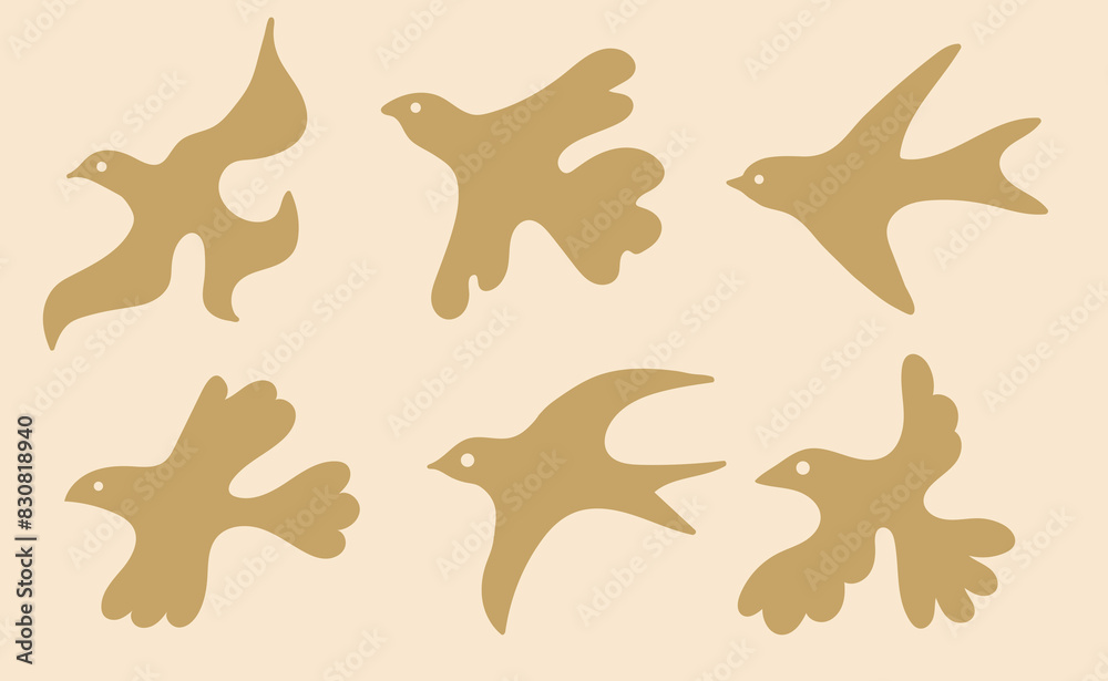 Fototapeta premium Set of abstract boho naive bird. Primitive retro animals. Vector illustration in simple hand drawn.