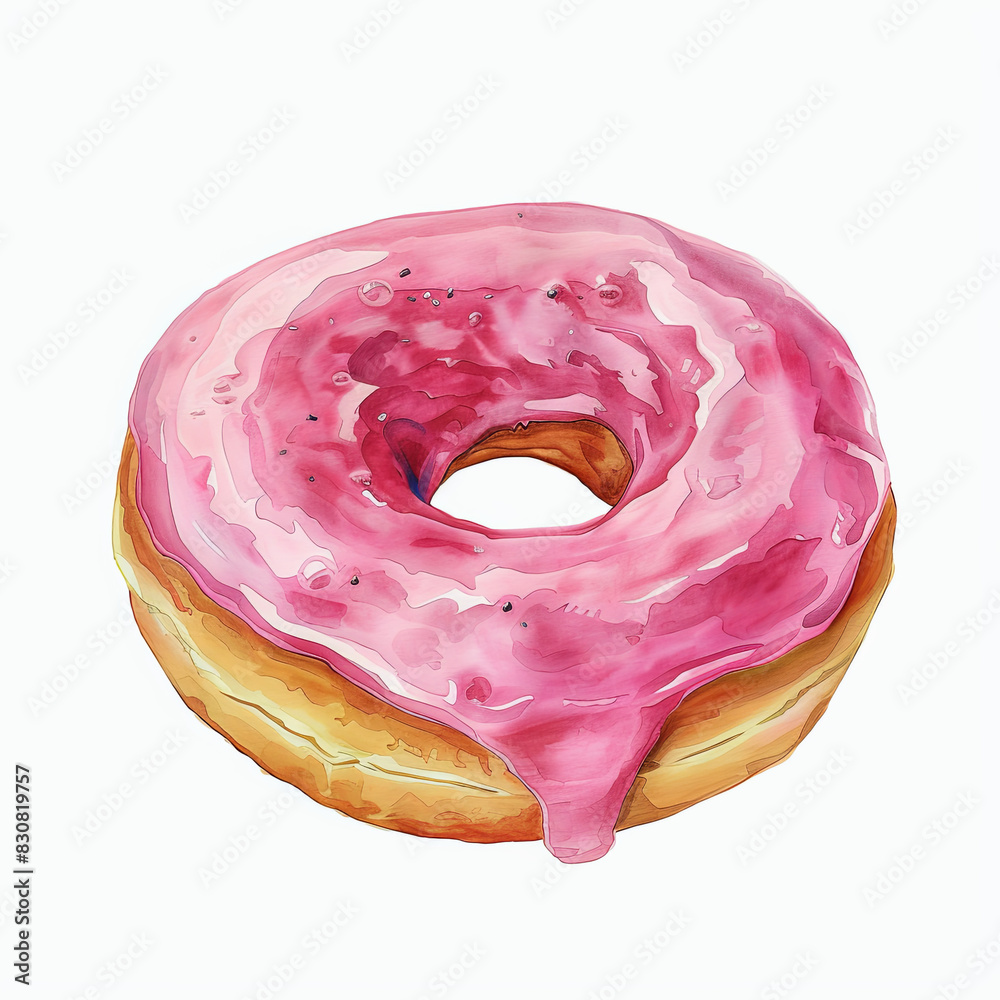 Donut with pink glaze clipart isolated on a white background, painting ...