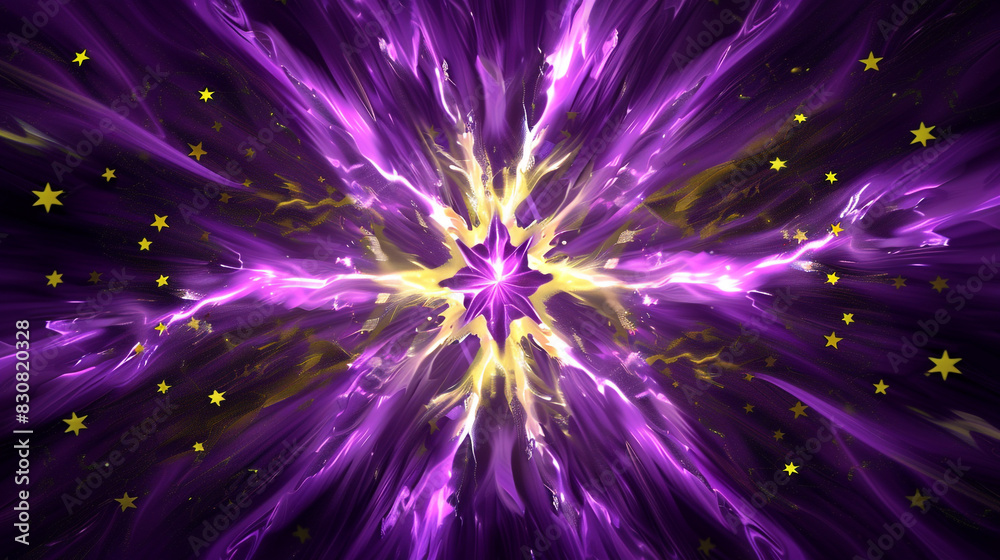 Fototapeta premium Star-spangled motif on a brochure with an intense violet and lemon abstract explosion,