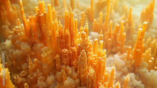Megapolis made from pasta macaroni creative, 3D render