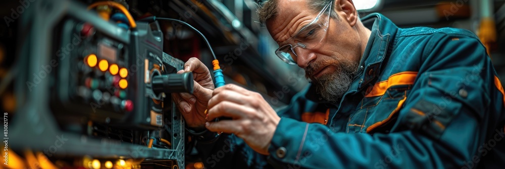 Mechanic working on complex machinery. Mechanic working on complex machinery.