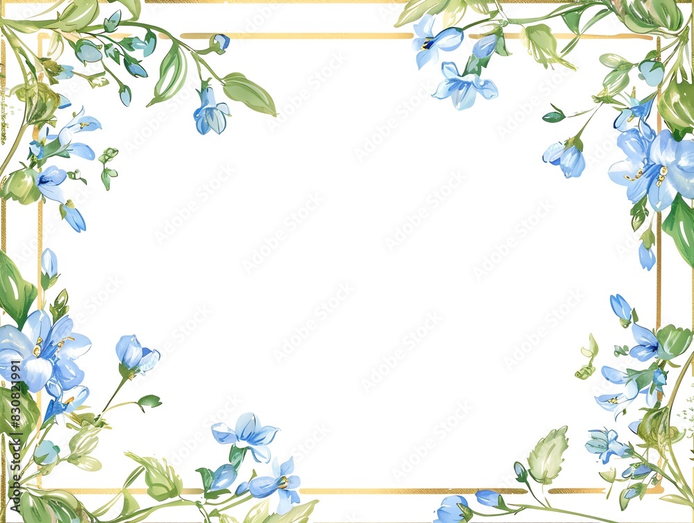 Fototapeta premium A delicate floral frame with a gold border The frame features clusters of roses in various colors