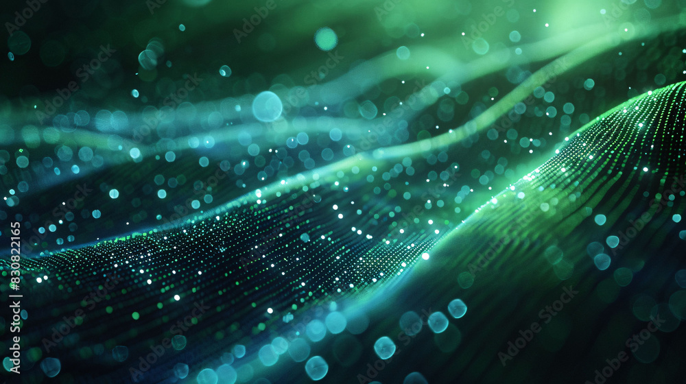 Abstract dot green wave gradient texture technology background, data tunnel background