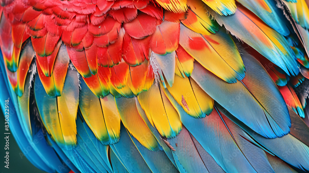 A colorful bird with a red and blue tail feather. The bird is sitting on a branch. The feathers are vibrant and eye-catching A colorful bird with a red and blue tail feather. The bird is sitting on a branch. The feathers are vibrant and eye-catching