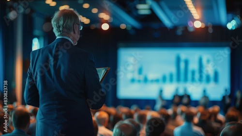A CEO addressing shareholders at an annual general meeting, outlining the company's vision and performance --ar 16:9 --style raw Job ID: f5634e8f-0286-4e5c-9599-5bd7484eb08a photo