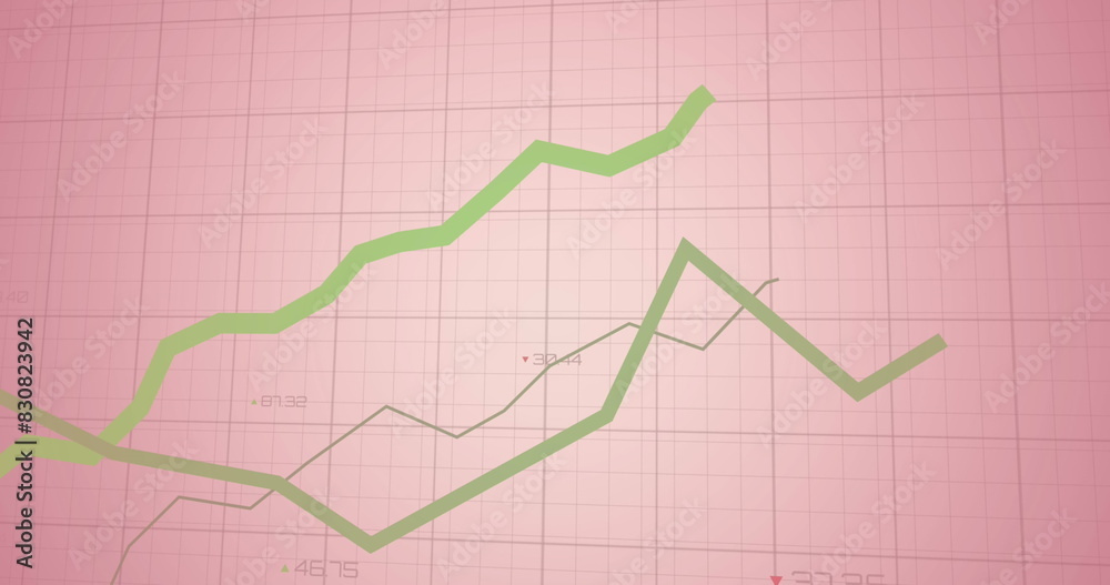 Image of statistical data processing over grid network against pink background