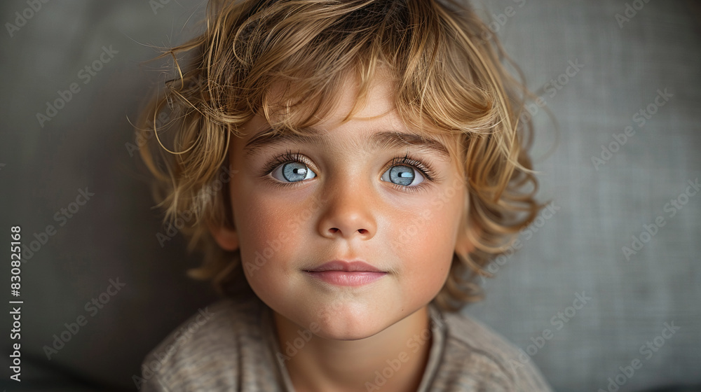 Professional studio photo portrait of a cute little boy, lovely kid with naive face, a child with a emotional expression, widescreen 16:9 Professional studio photo portrait of a cute little boy, lovely kid with naive face, a child with a emotional expression, widescreen 16:9