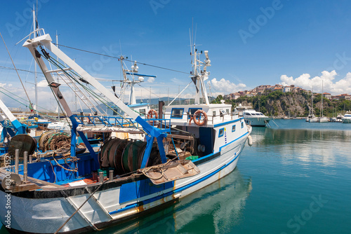 Obraz na plátně Fishing trawler moored in harbour, Agropoli, Campania, Italy