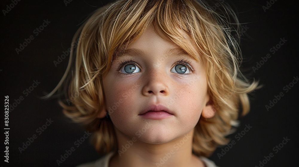 Professional studio photo portrait of a cute little boy, lovely kid with naive face, a child with a emotional expression, widescreen 16:9 Professional studio photo portrait of a cute little boy, lovely kid with naive face, a child with a emotional expression, widescreen 16:9