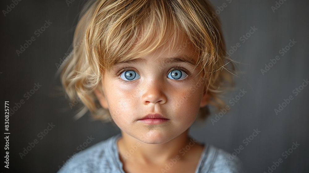 Professional studio photo portrait of a cute little boy, lovely kid with naive face, a child with a emotional expression, widescreen 16:9 Professional studio photo portrait of a cute little boy, lovely kid with naive face, a child with a emotional expression, widescreen 16:9