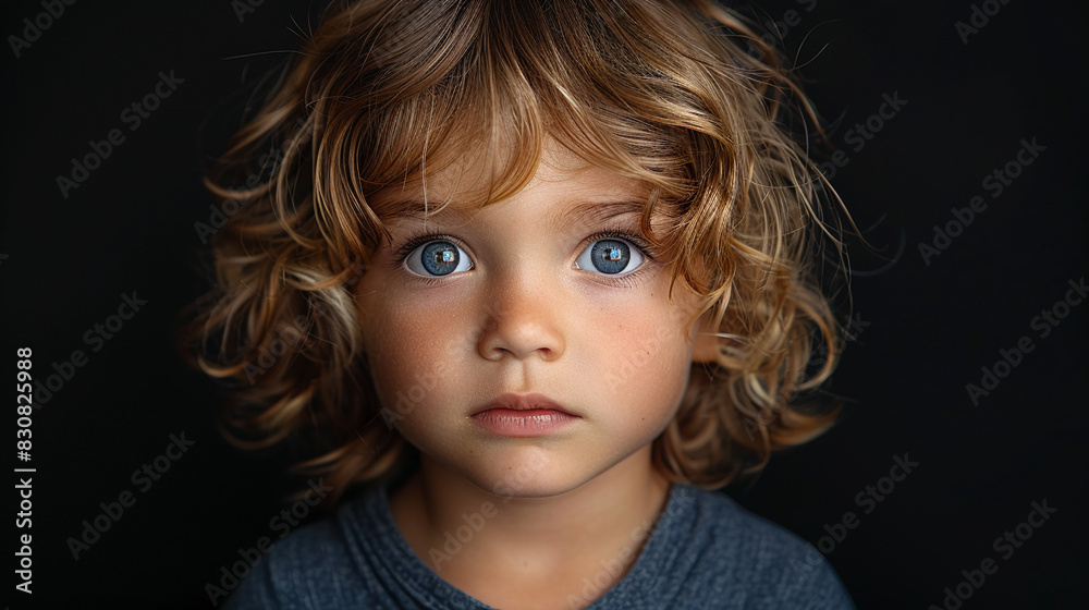 Professional studio photo portrait of a cute little boy, lovely kid with naive face, a child with a emotional expression, widescreen 16:9 Professional studio photo portrait of a cute little boy, lovely kid with naive face, a child with a emotional expression, widescreen 16:9