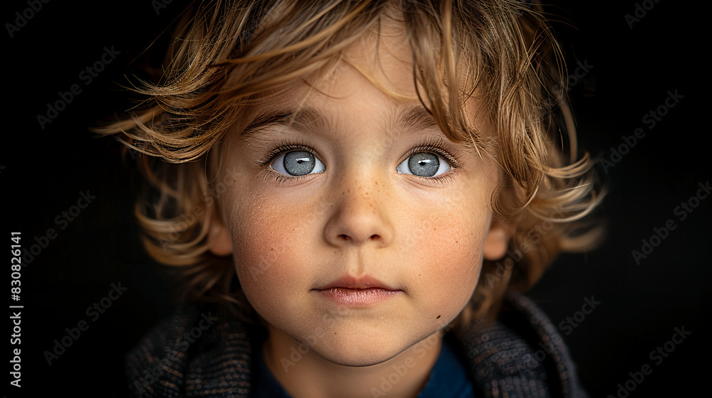 Professional studio photo portrait of a cute little boy, lovely kid with naive face, a child with a emotional expression, widescreen 16:9 Professional studio photo portrait of a cute little boy, lovely kid with naive face, a child with a emotional expression, widescreen 16:9